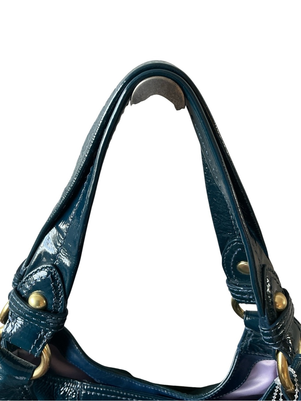 Coach Maggie Teal Blue Patent Leather Pleated Hobo Shoulder Bag 13900 - Picture 5 of 16